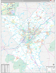 Birmingham-Hoover Metro Area Wall Map Premium Style 2026